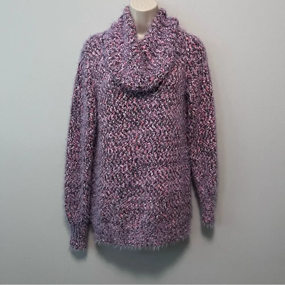 Tribal Purple and Pink Cowl Neck Sweater Size Petite Small
